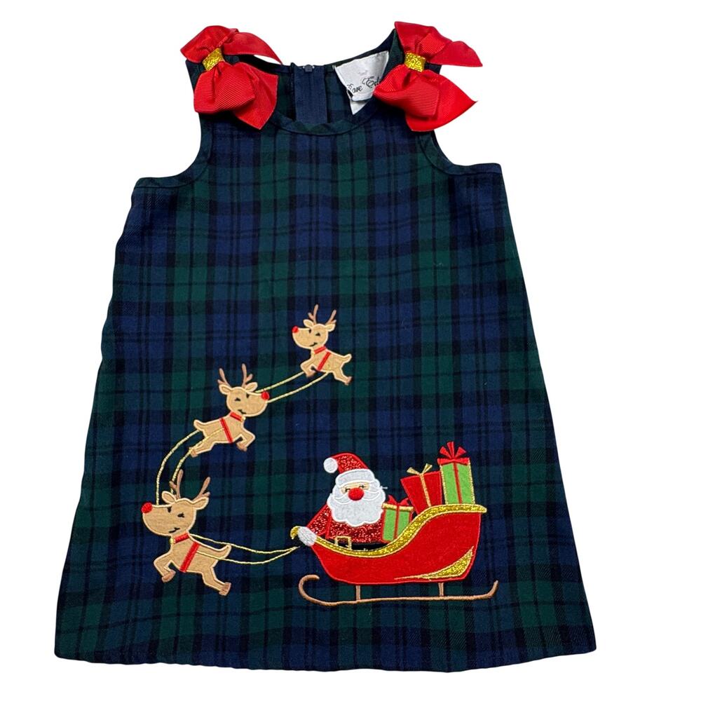 Rare Editions Holiday Jumper Girls 24M Black Watch Plaid Christmas Santa